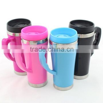 double wall travel mug ZH-520with stainless steel ,and plactis outer