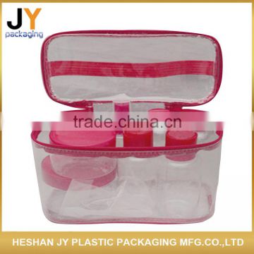 Easy carrying professional clear pvc waterproof bag + travel bottle set portable travel cosmetic bag