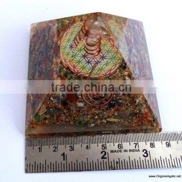 Big Orgonite Chakra Stone Pyramid With Flower Of Life Symbol With Crystal Point