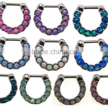 Opal Hinged Clicker Septum Steel Tragus Nose Piercing