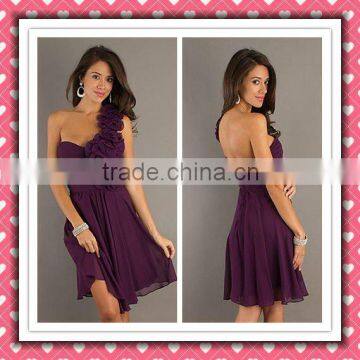 2012 Beauty Sexy One-shoulder Mini Grape Purple Flower Party Dress Cocktail Dress HD-006