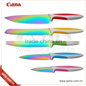 QANA hot sale 6pcs Rainbow Kitchen Knife Set with acrylic block