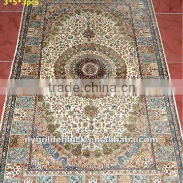 400L double knotted kashmiri designs 100%natural silk 3x5 persian carpet