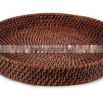 Round Rattan Serving Tray with Cut out Handle