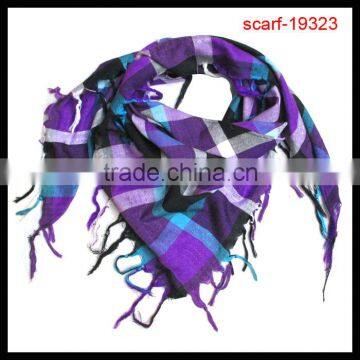 2014 popular lady colorful big grid print triangle scarf