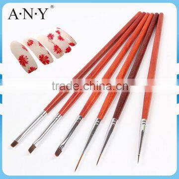 ANY Professional Nail Art Beauty Competetion 6PCS Rosewood Nail Polish Brush Set