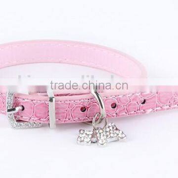 Cute Neck Strap Dog Crystal Pendant PU Leather Puppy Cat Pet Dog Collar Buckle