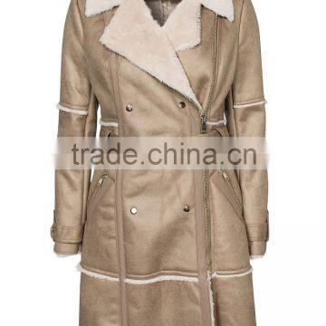 Women's Fashion Faux Shearling Splicing Trench Coat photo-4