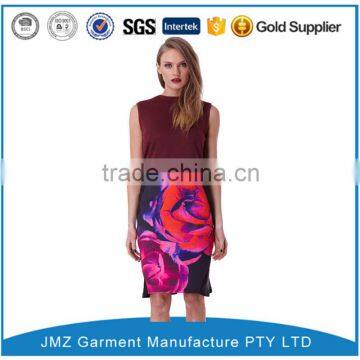 romantic flower satin sleeveless woman red skirt/women dress