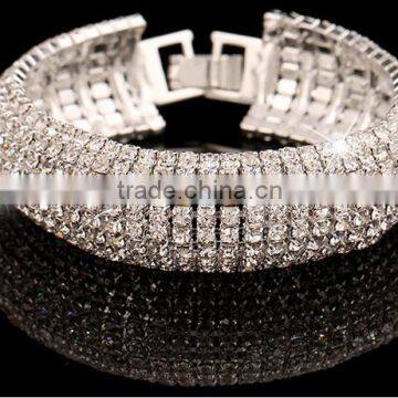 Sparkly Wedding Bridal Silver Crystal Rhinestone Bangle Bracelet Women Jewelry