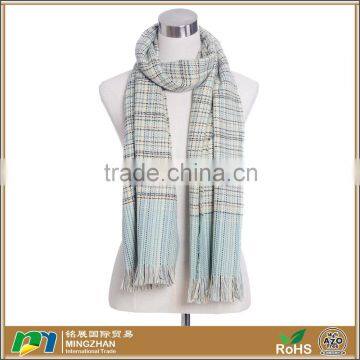 Fashion long warm grid plaid crochet tassel lattice knitted scarf