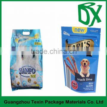 com food grade colorful printed bottom gusset plastic pet food bag packaging with handle top