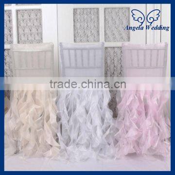 CH005AA Hot sale custom made fancy nice organza ruffled curly willow white peach pink chair covers