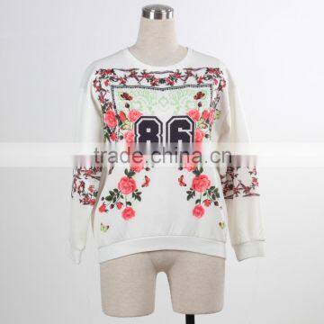 F5S10113 Women Crystal 2015 Autumn printed O-Neck Long Sleeve T-Shirt