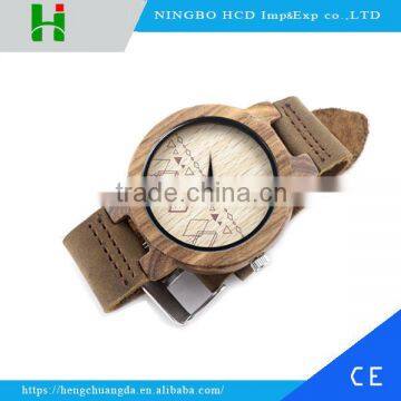 2016 natural bamboo watch with leather strap wrist watch for business men