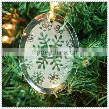 Wholesale Snowflower Etched Glass Pendant For Christmas Decoration