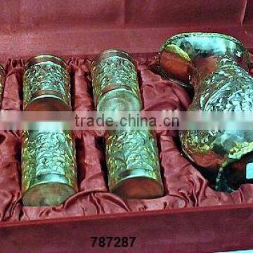 Brass Pitcher with Glass Set Silver Plated in Velvet Box for Corporate Gifts