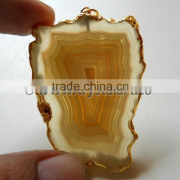 Yellow Banded Agate Natural Design Electroplated Slices Pendants