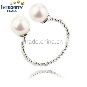 AAA 6mm round freshwater pearl ring double round pearl ring