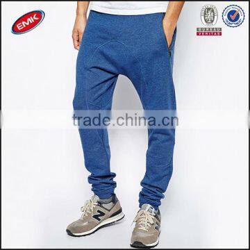 2014 latest design drop crotch blue drawstring man pants with side pockets