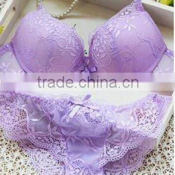 Adjusted-straps 3/4 Cup Three rows two buckle Cotton Lace Embroidery Sexy Lingerie Bra set Push up Underwear Set