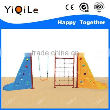 Children outdoor playground climbing rope and climbing net