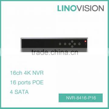 Professional 16CH 1.5U H.265 4 SATA 4K NVR, support PoE