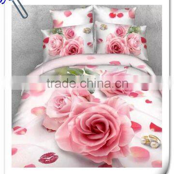 Hot sale romantic pattern king size 3D cotton bedding sets in rose design wholesale