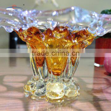 Hand Blown Art Glass Basket Weave Pattern Open Wary Rimmed Bowl photo-2