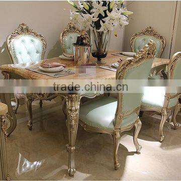 Retro Design Dinning Room Furniture Set, Gold Painting Rectangular Dinning Table For Six, Hand Carved Wooden Dinner Chair photo-2
