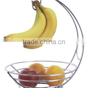 Decorative Chrom Plated Wire Fruit Basket With Banana Holder