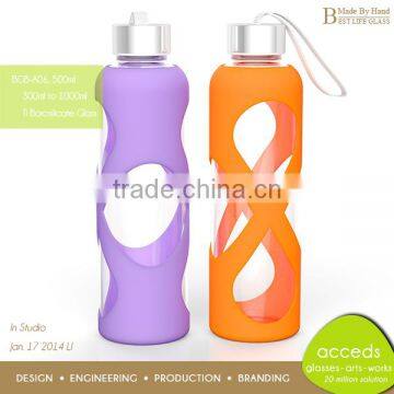 Mouth Blown Personalized Borosilicate Glass Sport Bottle Silicone photo-5