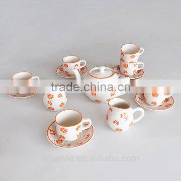 17PCS TEA SET, STONEWARE WITH HAND PAINTING photo-3