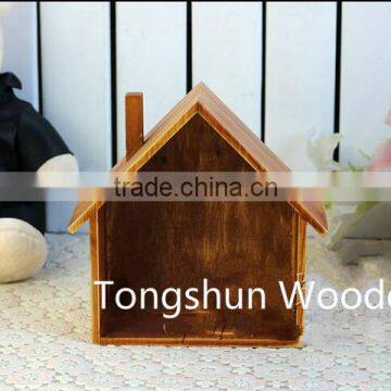 Home Decoration Retro Small Wood House Wooden Storage Box Flower Pots Racks on Wall photo-3