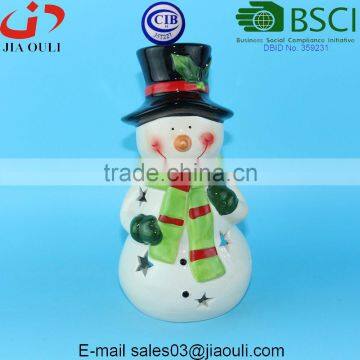 BSCI Certificate Factory X'mas decoration ceramic snowman, snowman candle lantern