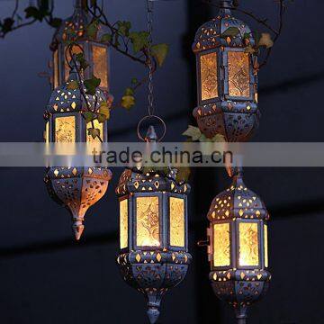 Morocco Europe White Iron Candlestick Hanging Ornaments Holders Multi Color Glass Wedding Candle Holder Free Shipping