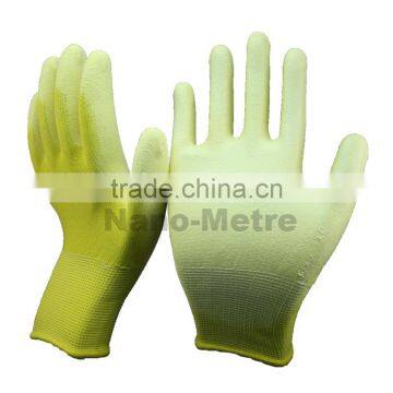 NMSAFETY 13 Gauge Knitted Yellow Nylon Liner Coated White PU on Palm Gloves for Light Industry photo-3