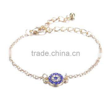 Rhinestone Evil Eye Charm Gold Chain Bracelet