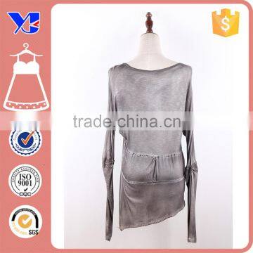 Grey Fashion Viscose Bodycon Low Neck Autunm Fashion Irregular Hem Blouse photo-2