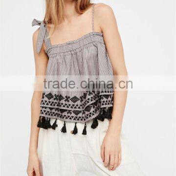 Sexy Saree Blouse Neck Models Stripe Camisole Embroidered Top hst2035