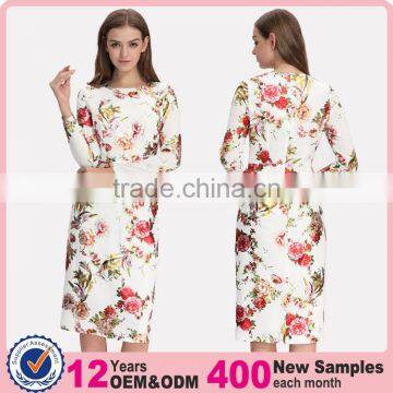 2017 new digital print design ladies fashion dress with pictures