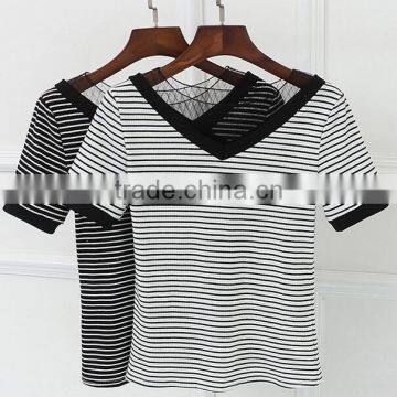 High Fashion Stripe With Grenadine T Shirt for Woman Hot Sale 2017 photo-3