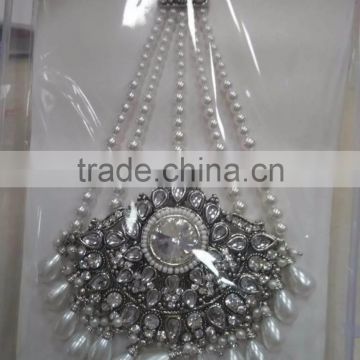 SILVER JHOOMAR JHUMAR side passa TIKA KUNDAN PEARL hair accessory