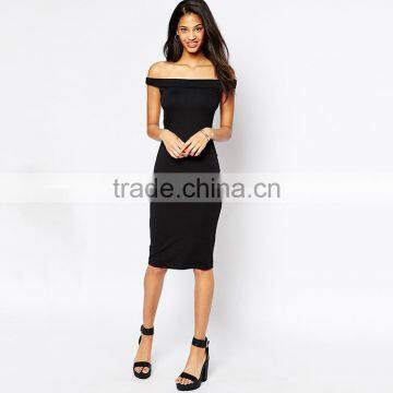 Bardot Midi Bodycon Dress One Piece Dress Pattern in Black photo-2