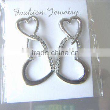 rinestone earring,heart design ,metal alloy jewelry