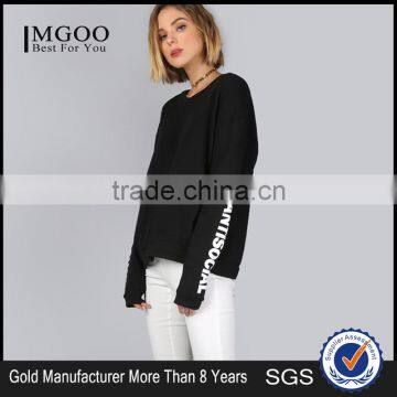 New Arrival Women Cool Black Streetwear Pullover Custom Sleeve Print Oversized Drop Shoulder Ladies Sweatshirt