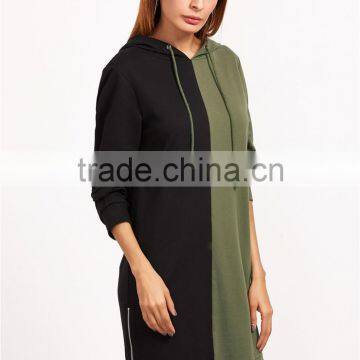 MGOO Women Pullover Sweatshirt With Drawstring Contrast Zip Slit Side Hoodie Dress With Side Pockets photo-4