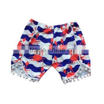 2017 Wholesale Boutique Girls clothes crab fabric match pom pom shorts girl's shorts