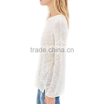 Cheap Drop Shoulder Sleeve Crew Neck Slub Stylish Long Sleeve Sweaters With Hem Split photo-2