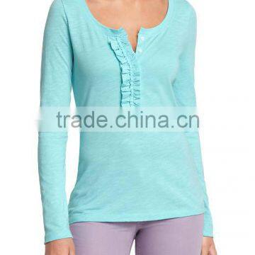 Womens Long Top With Ruffled Button Placket photo-1